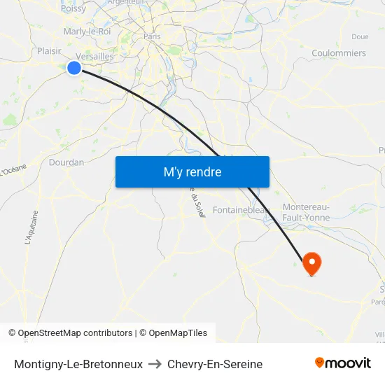 Montigny-Le-Bretonneux to Chevry-En-Sereine map