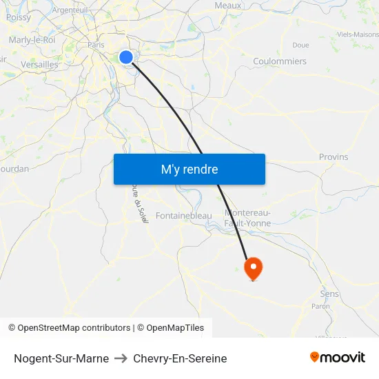 Nogent-Sur-Marne to Chevry-En-Sereine map