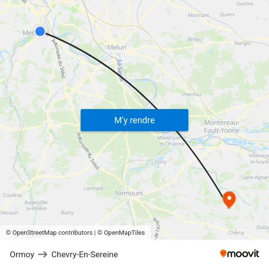 Ormoy to Chevry-En-Sereine map