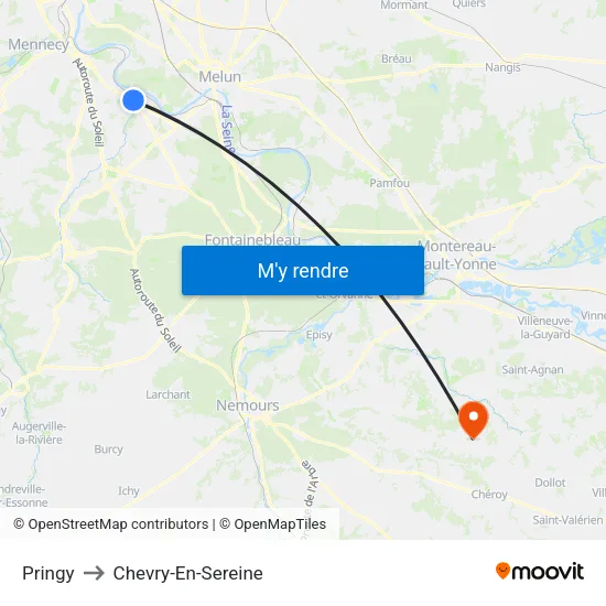 Pringy to Chevry-En-Sereine map