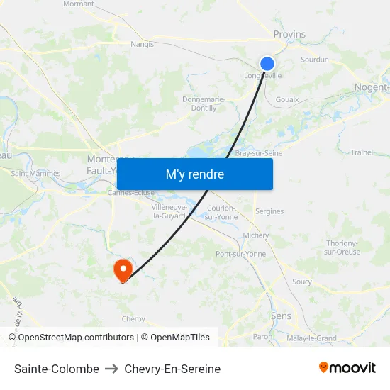 Sainte-Colombe to Chevry-En-Sereine map