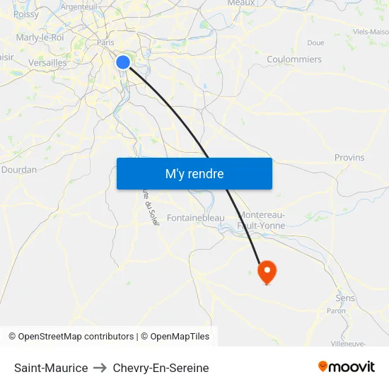 Saint-Maurice to Chevry-En-Sereine map