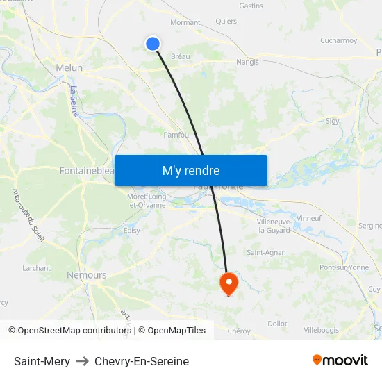 Saint-Mery to Chevry-En-Sereine map