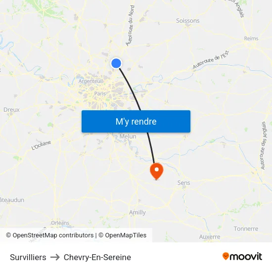 Survilliers to Chevry-En-Sereine map