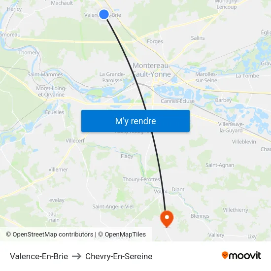 Valence-En-Brie to Chevry-En-Sereine map