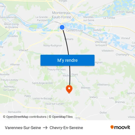 Varennes-Sur-Seine to Chevry-En-Sereine map