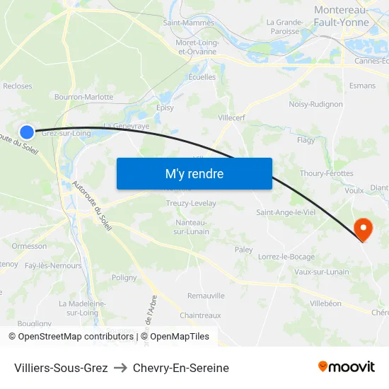 Villiers-Sous-Grez to Chevry-En-Sereine map