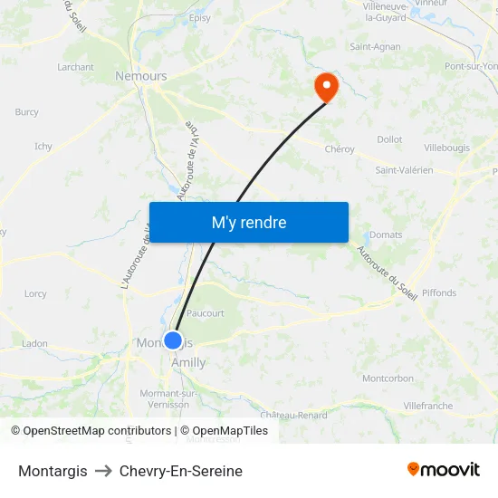 Montargis to Chevry-En-Sereine map