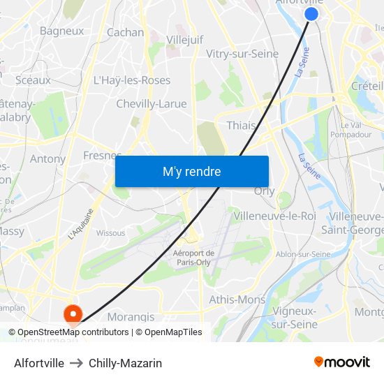 Alfortville to Chilly-Mazarin map