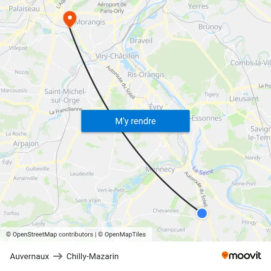 Auvernaux to Chilly-Mazarin map