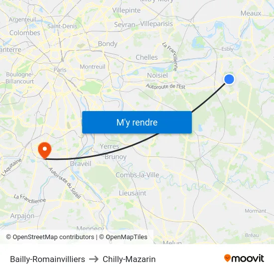 Bailly-Romainvilliers to Chilly-Mazarin map