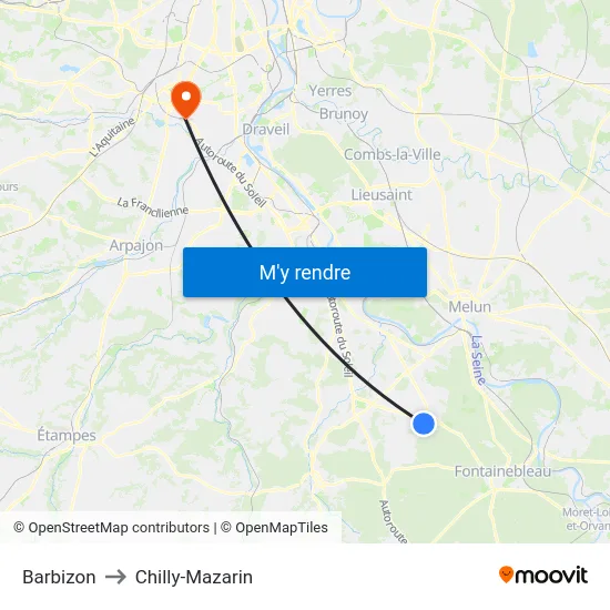 Barbizon to Chilly-Mazarin map