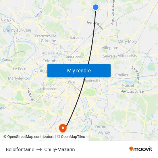 Bellefontaine to Chilly-Mazarin map