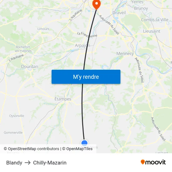 Blandy to Chilly-Mazarin map