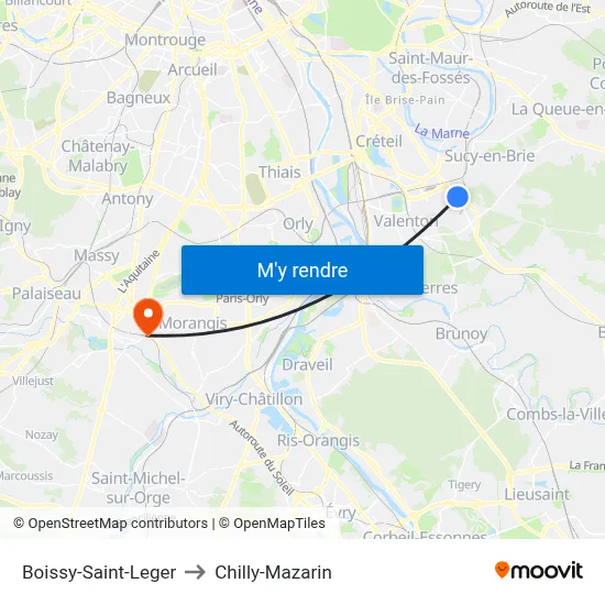 Boissy-Saint-Leger to Chilly-Mazarin map