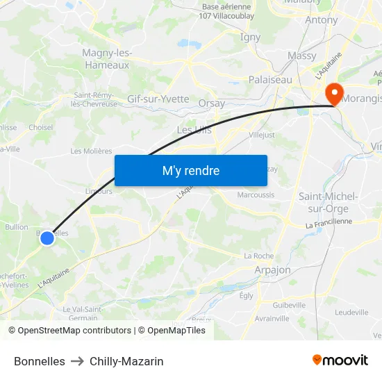 Bonnelles to Chilly-Mazarin map