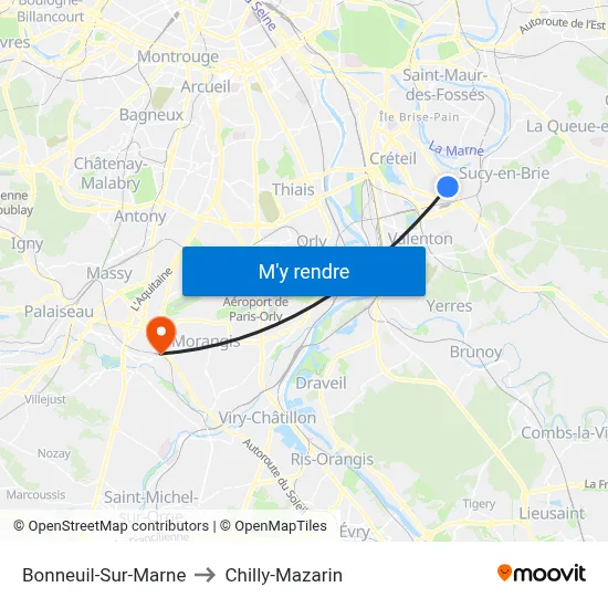 Bonneuil-Sur-Marne to Chilly-Mazarin map