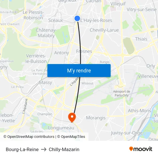 Bourg-La-Reine to Chilly-Mazarin map