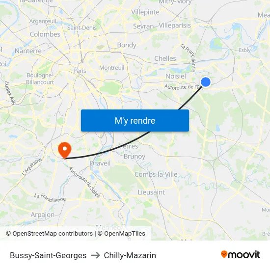 Bussy-Saint-Georges to Chilly-Mazarin map