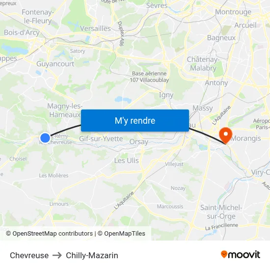 Chevreuse to Chilly-Mazarin map