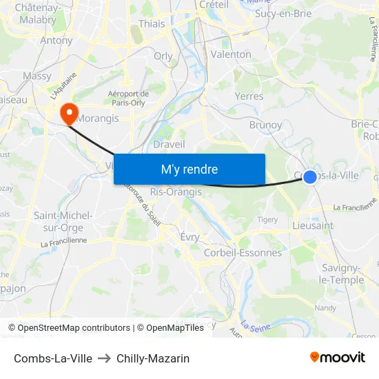 Combs-La-Ville to Chilly-Mazarin map