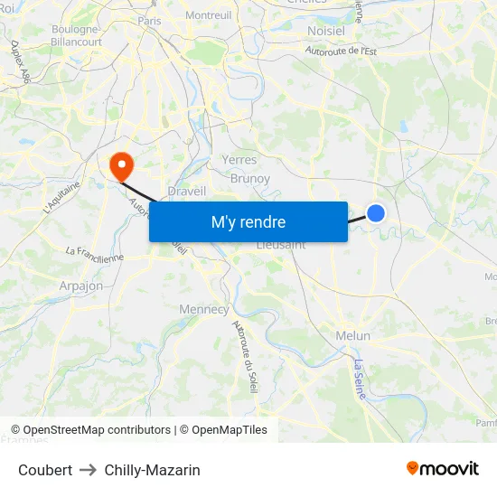 Coubert to Chilly-Mazarin map