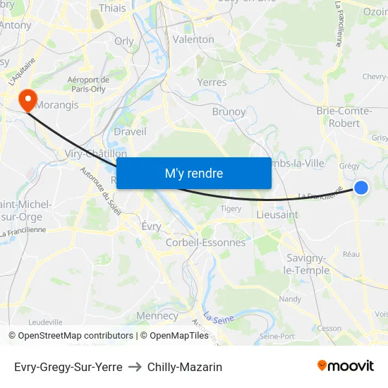 Evry-Gregy-Sur-Yerre to Chilly-Mazarin map