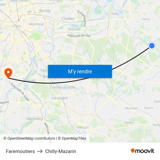 Faremoutiers to Chilly-Mazarin map
