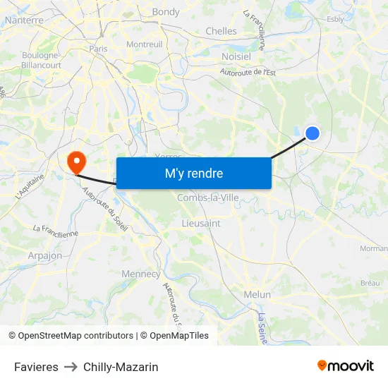 Favieres to Chilly-Mazarin map