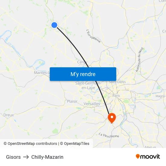 Gisors to Chilly-Mazarin map