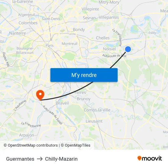 Guermantes to Chilly-Mazarin map