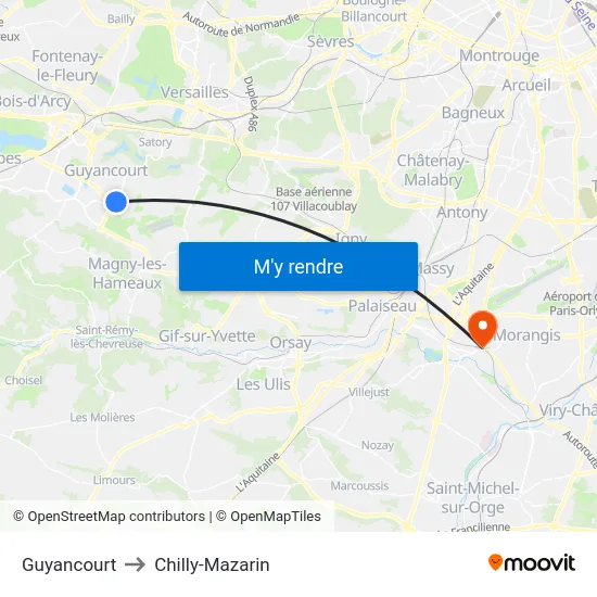 Guyancourt to Chilly-Mazarin map