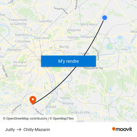Juilly to Chilly-Mazarin map