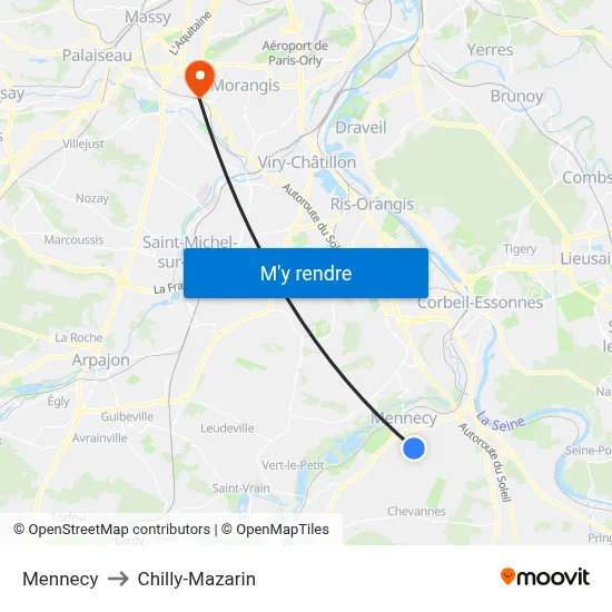 Mennecy to Chilly-Mazarin map