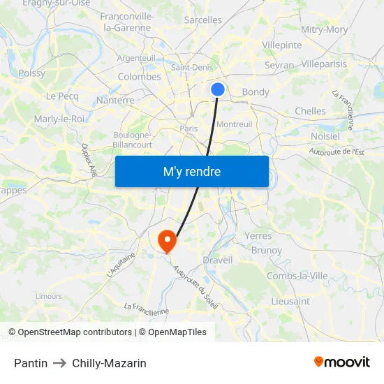 Pantin to Chilly-Mazarin map