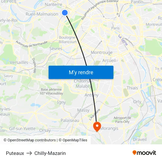 Puteaux to Chilly-Mazarin map