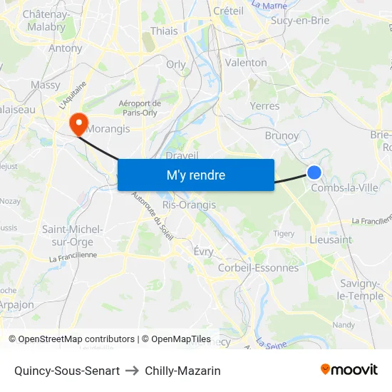 Quincy-Sous-Senart to Chilly-Mazarin map