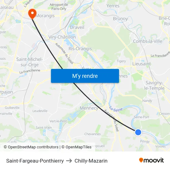 Saint-Fargeau-Ponthierry to Chilly-Mazarin map