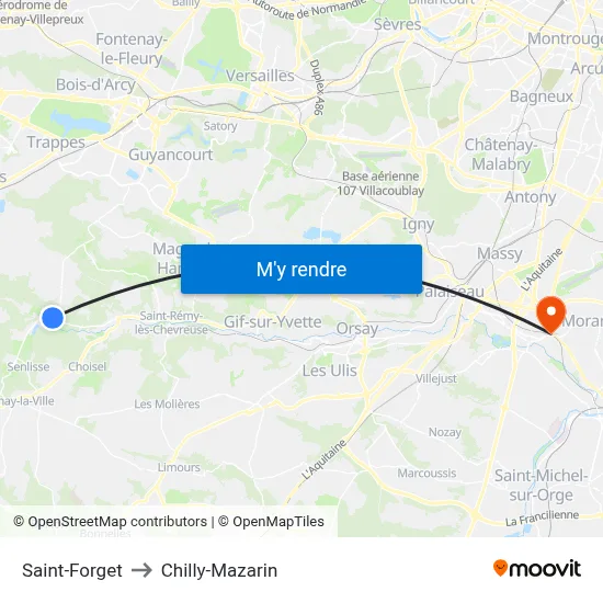 Saint-Forget to Chilly-Mazarin map