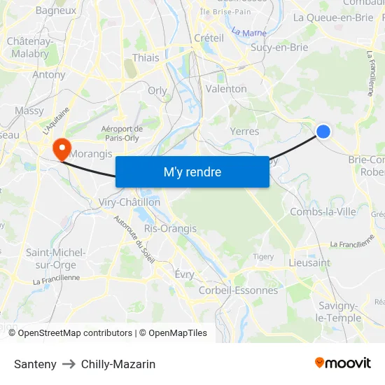 Santeny to Chilly-Mazarin map