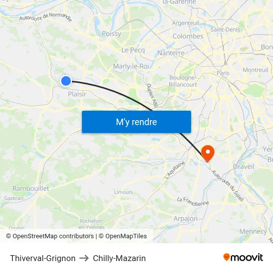 Thiverval-Grignon to Chilly-Mazarin map