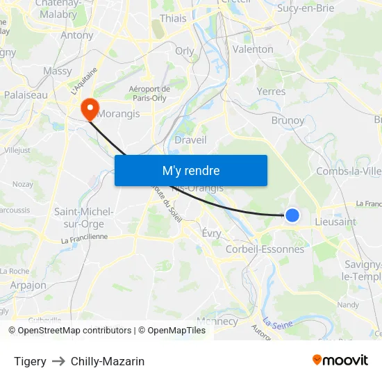 Tigery to Chilly-Mazarin map