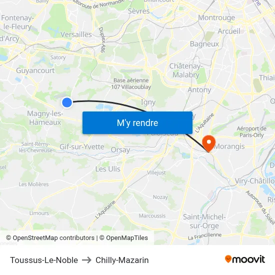 Toussus-Le-Noble to Chilly-Mazarin map