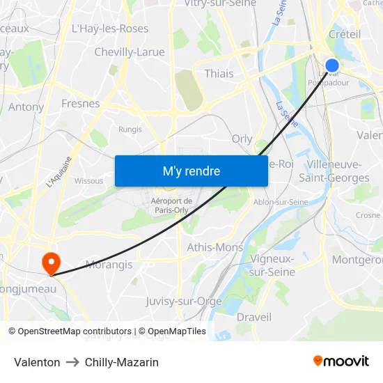 Valenton to Chilly-Mazarin map