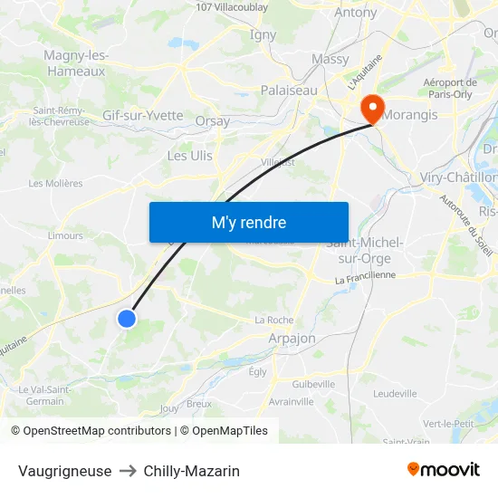 Vaugrigneuse to Chilly-Mazarin map