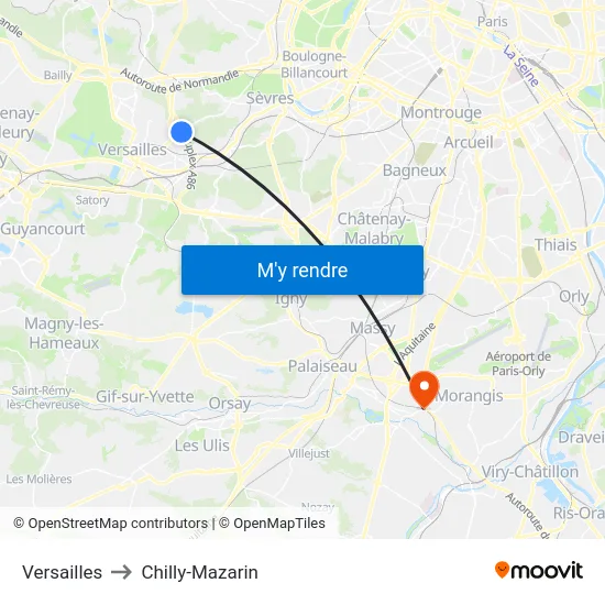 Versailles to Chilly-Mazarin map