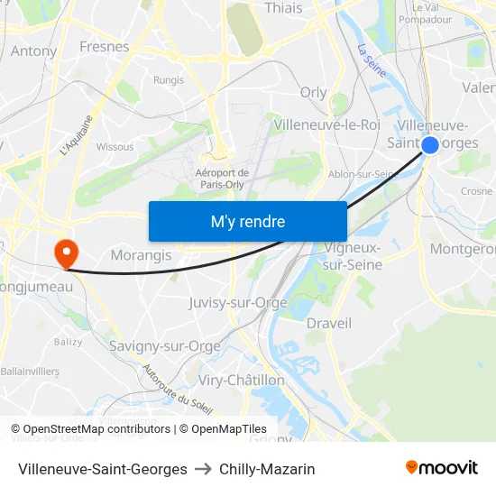 Villeneuve-Saint-Georges to Chilly-Mazarin map
