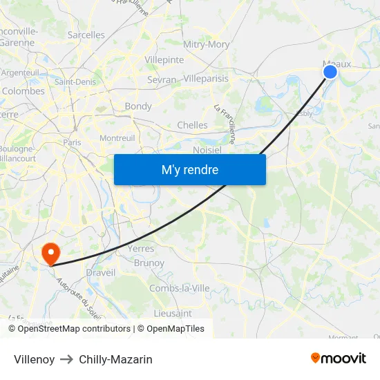 Villenoy to Chilly-Mazarin map