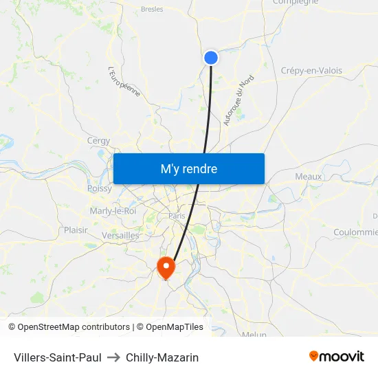 Villers-Saint-Paul to Chilly-Mazarin map