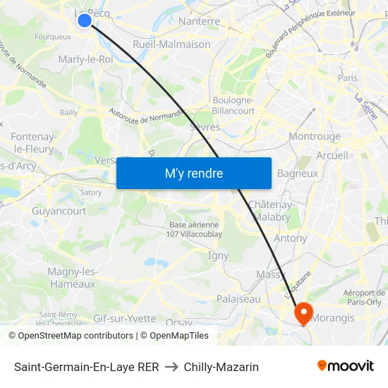 Saint-Germain-En-Laye RER to Chilly-Mazarin map